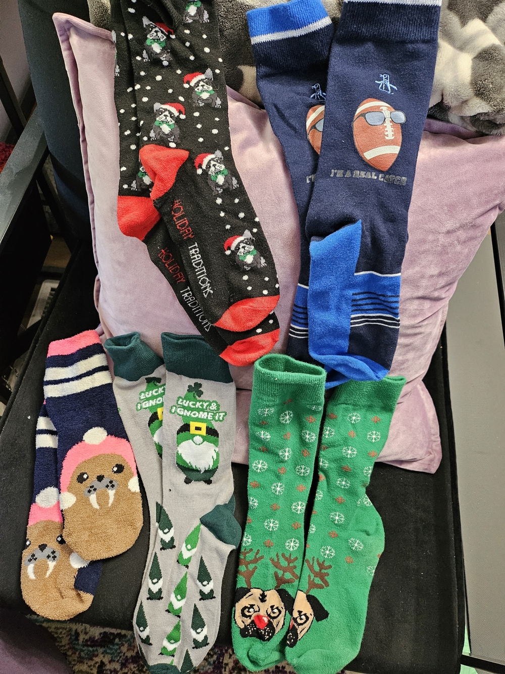 Women's Novelty Crew Socks - Green, Navy, Black, Gray, Brown (Pack)